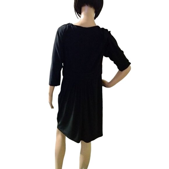 Evan-Picone Black Surplice V-Neck Ruched Empire Waist Side Zip Dress Size 14 - Picture 5 of 7
